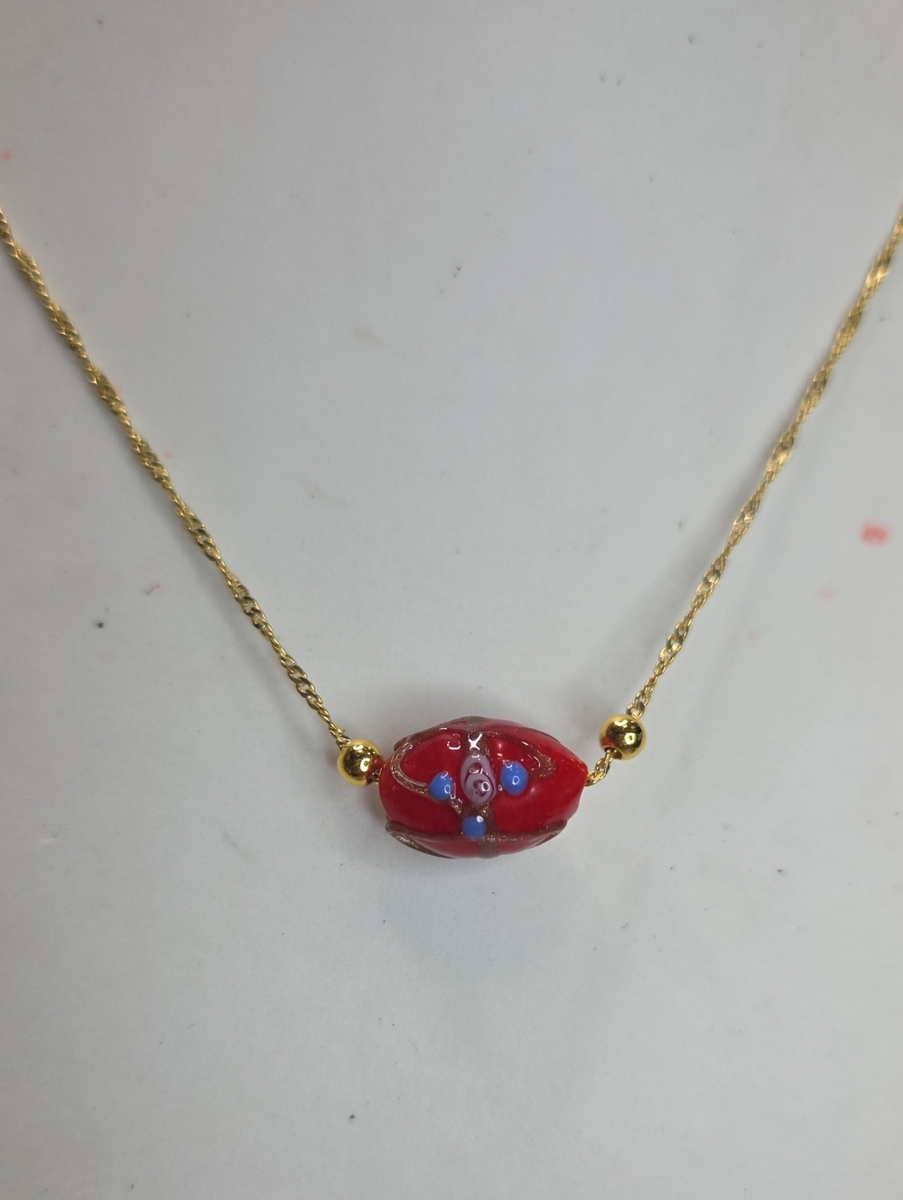 Red Wedding Cake Glass On Gold Chain Necklace